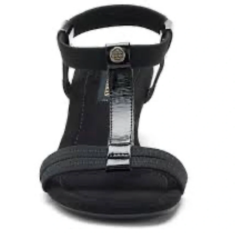 Dana Buchman 9 T-bar Blk Heel Wedge Sandals Summer Whimsigoth Office Career Y2K - Picture 3 of 12